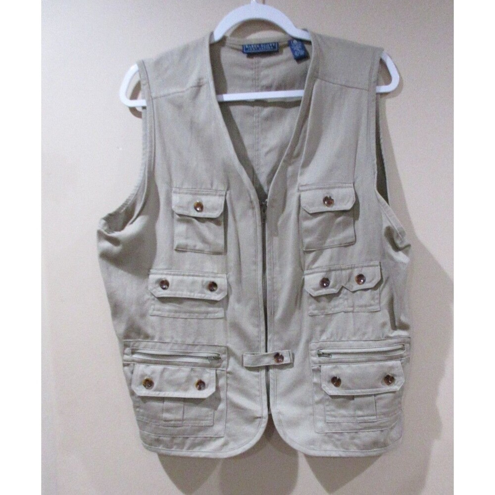 Karen Scott Safari Vest Women XL Khaki Cotton Outback